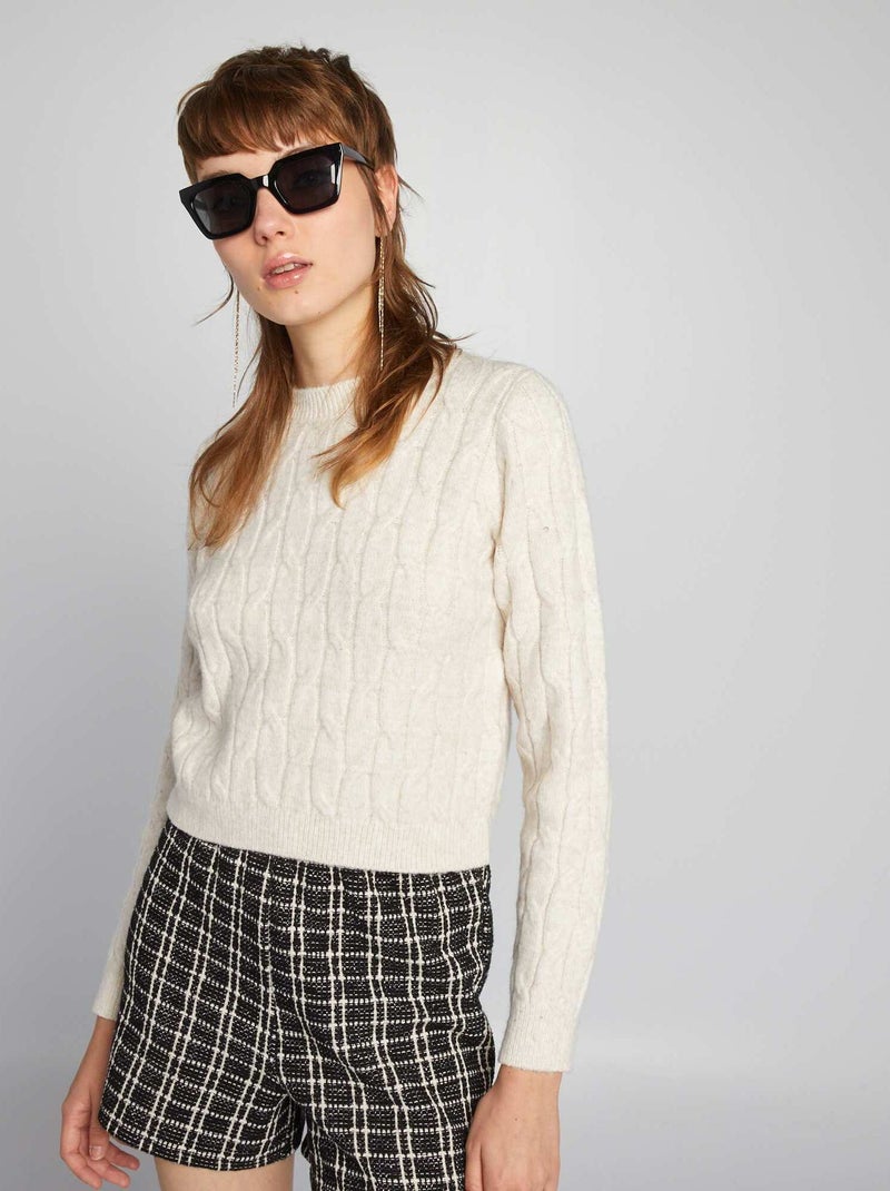 Pullover crop top in maglia con lavorazione a trecce BEIGE - Kiabi