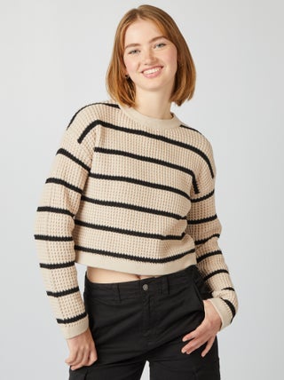 Pullover crop top in maglia fantasia