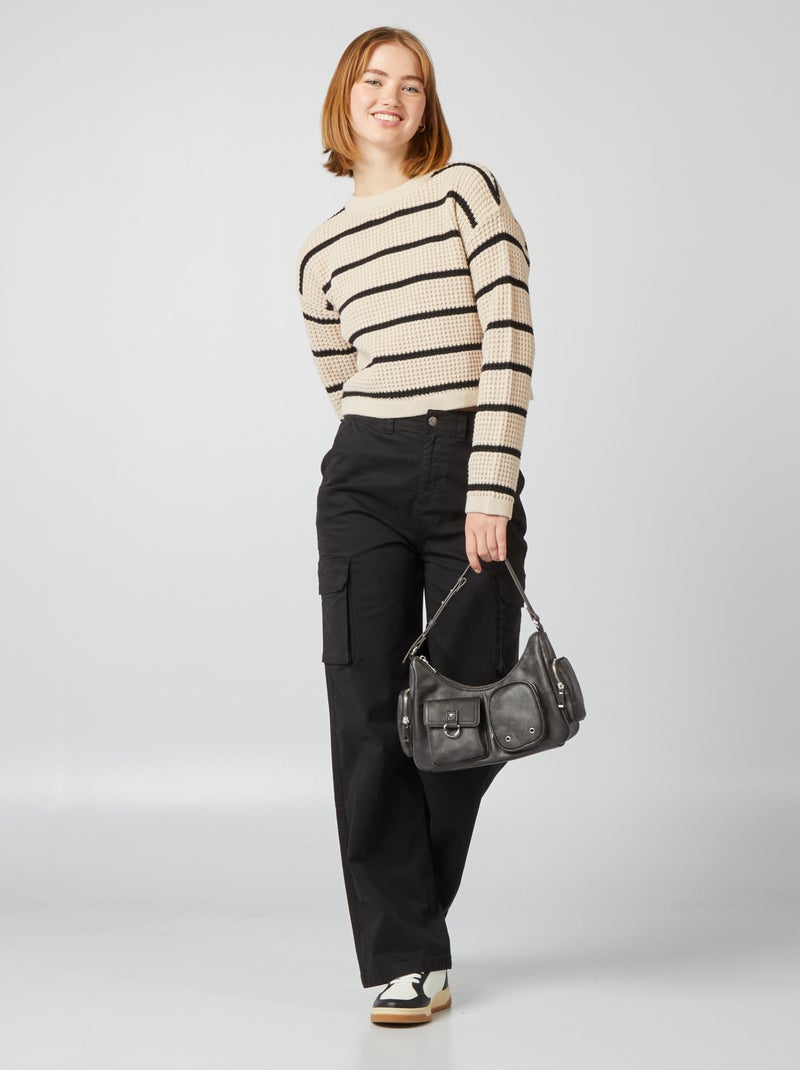Pullover crop top in maglia fantasia BEIGE - Kiabi