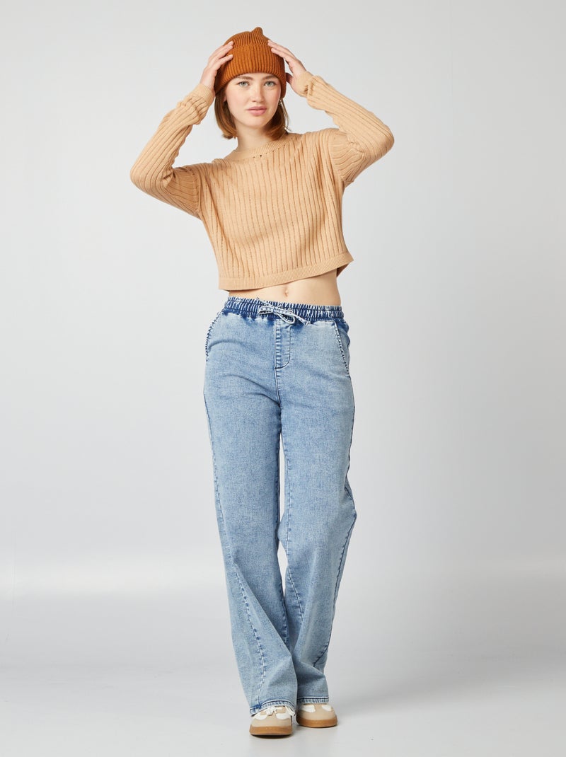 Pullover crop top in maglia traforata MARRONE - Kiabi