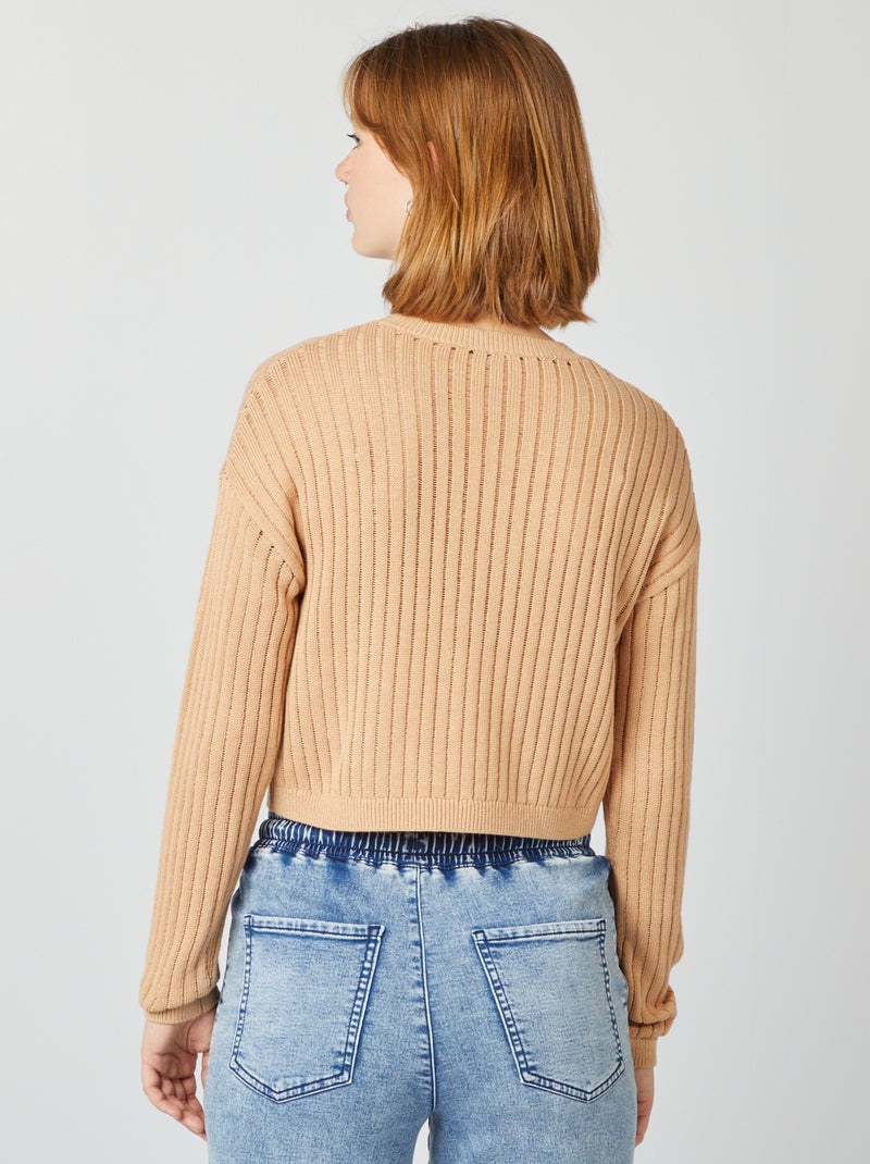Pullover crop top in maglia traforata MARRONE - Kiabi