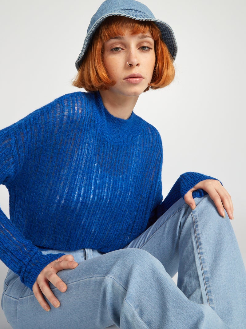 Pullover crop top in maglina BLU - Kiabi