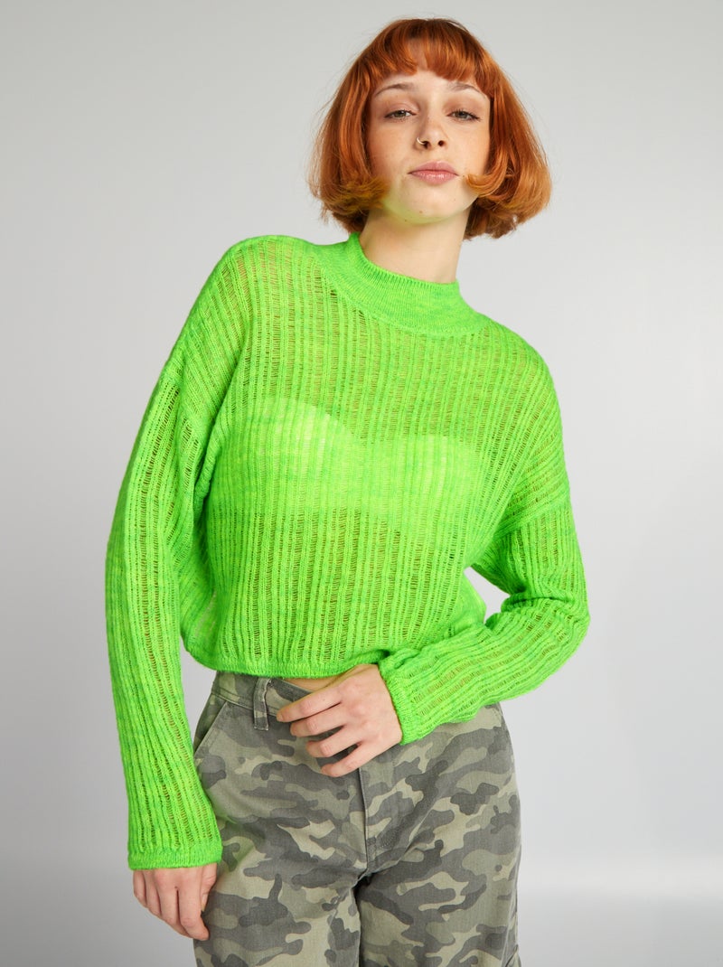 Pullover crop top in maglina VERDE - Kiabi