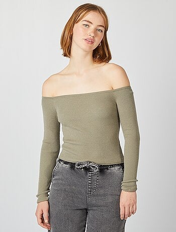 Pullover crop top scollo bardot