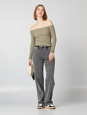 Pullover crop top scollo bardot