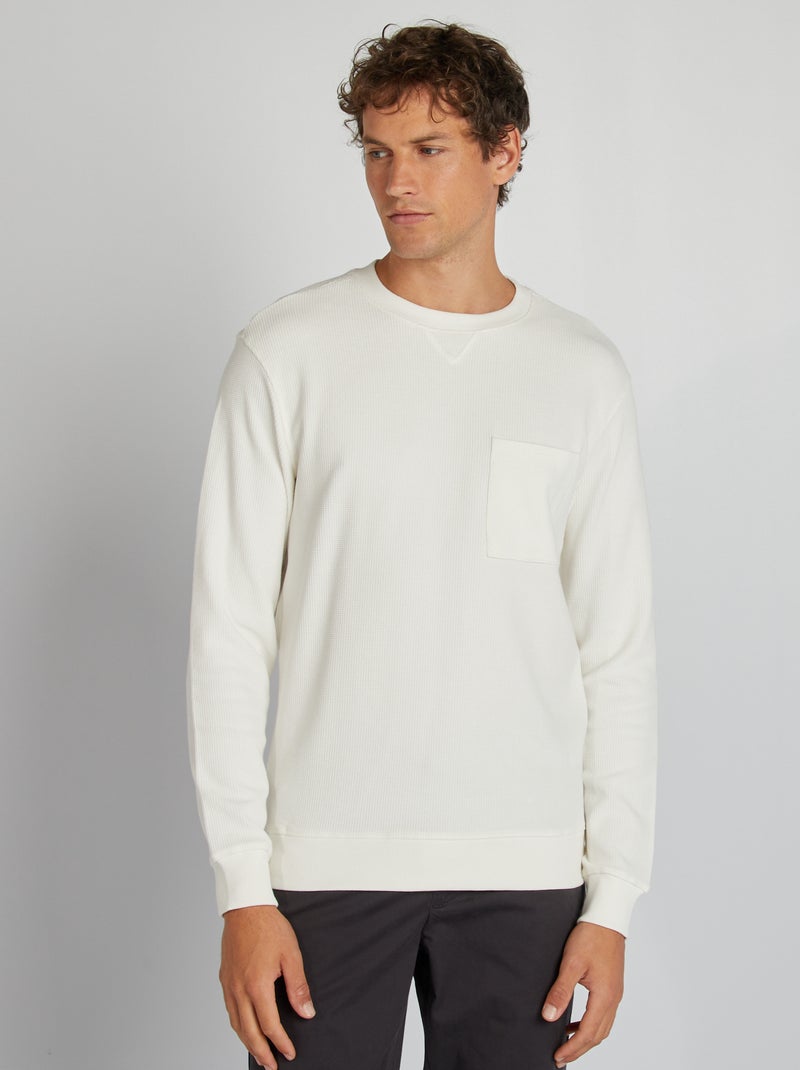 Pullover dritto a nido d'ape BIANCO - Kiabi
