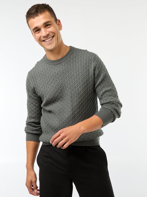 Pullover girocollo mini treccia tinta unita - Kiabi