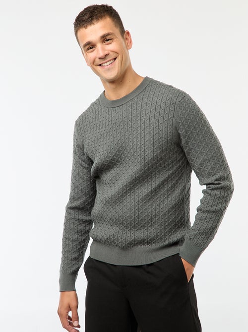 Pullover girocollo mini treccia tinta unita - Kiabi