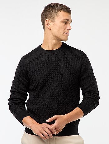 Pullover girocollo mini treccia tinta unita