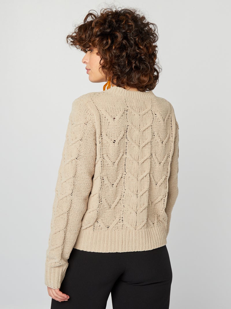 Pullover in ciniglia con trecce BEIGE - Kiabi