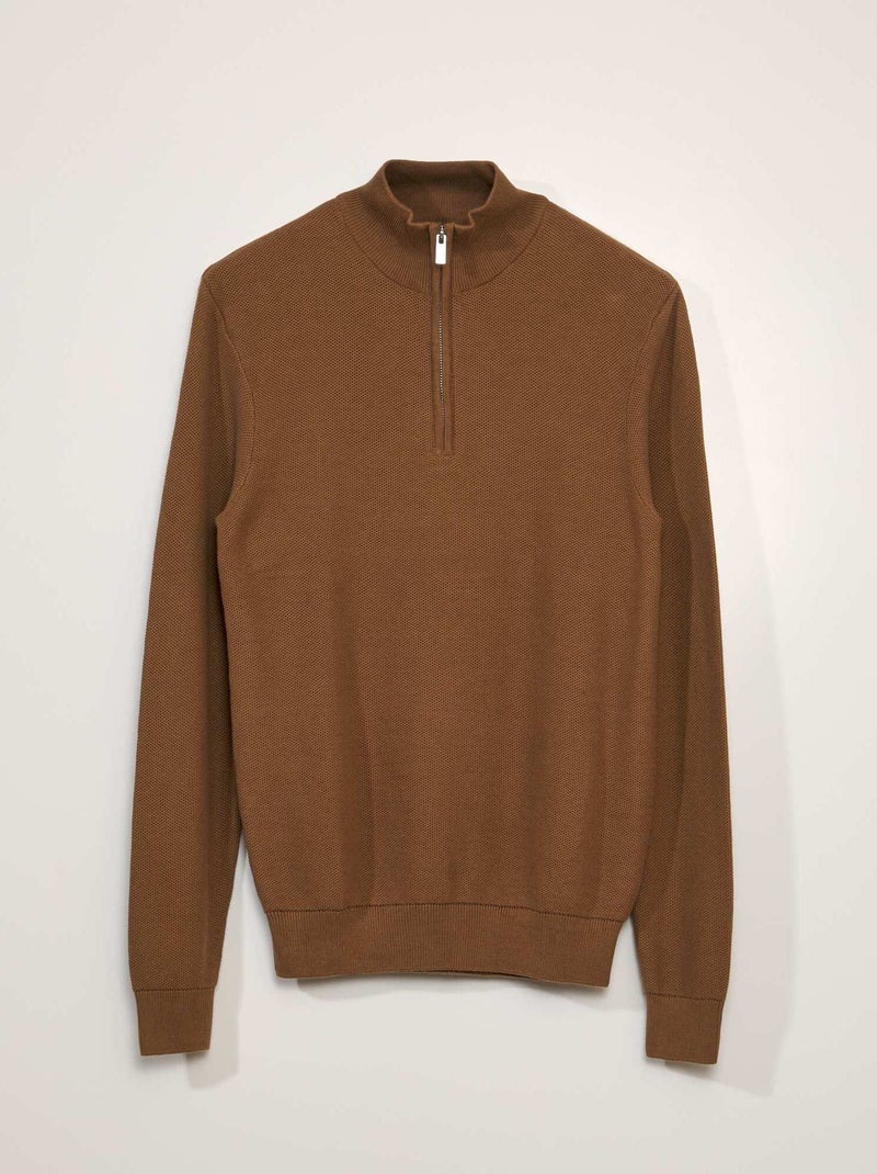 Pullover in cotone con collo alto con zip BEIGE - Kiabi