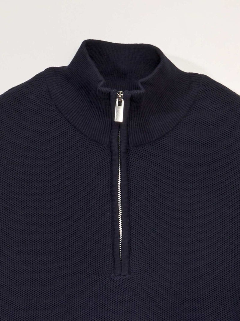 Pullover in cotone con collo alto con zip BLU - Kiabi