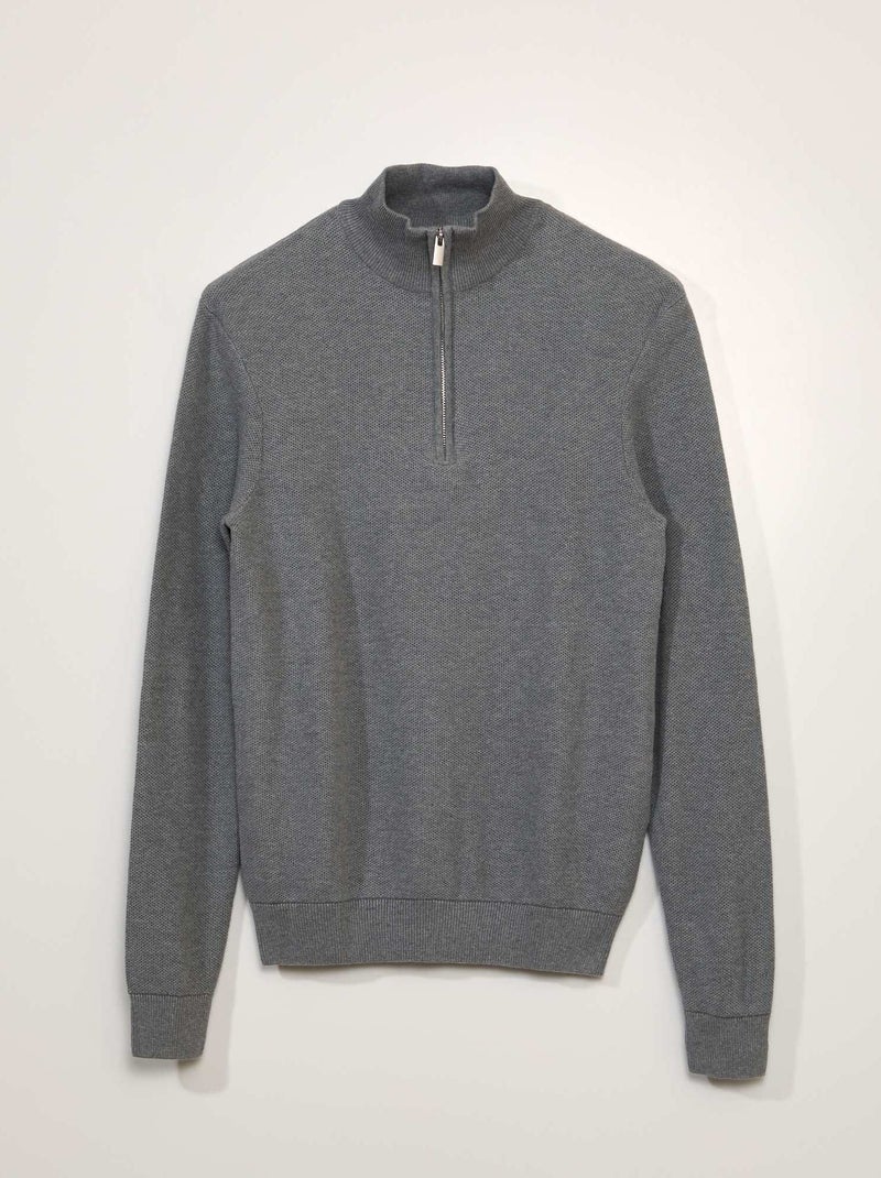 Pullover in cotone con collo alto con zip GRIGIO - Kiabi