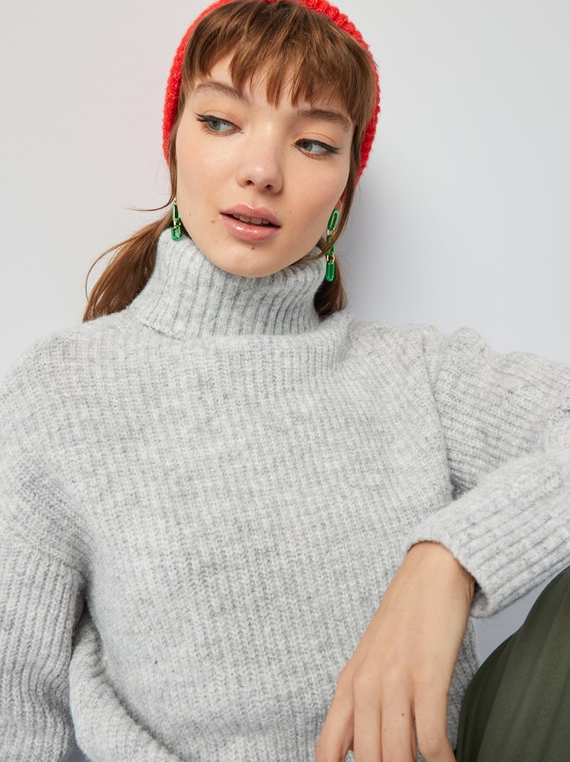 Pullover in maglia a collo alto GRIGIO - Kiabi