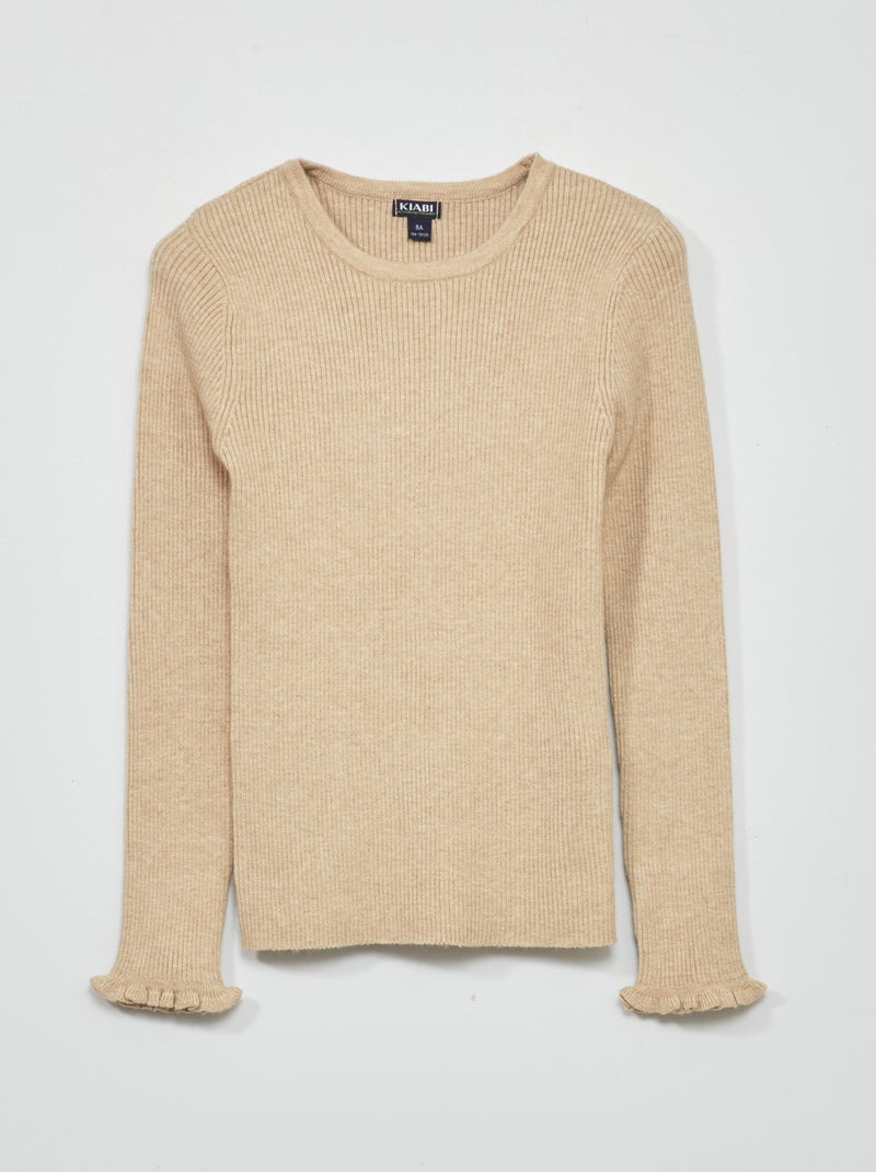 Pullover in maglia a coste Beige - Kiabi