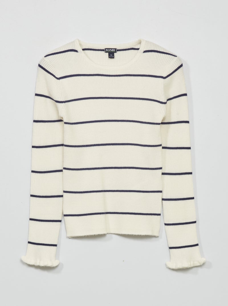 Pullover in maglia a coste Bianco - Kiabi