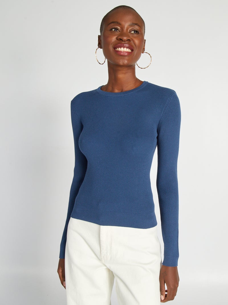 Pullover in maglia a coste blu scuro - Kiabi