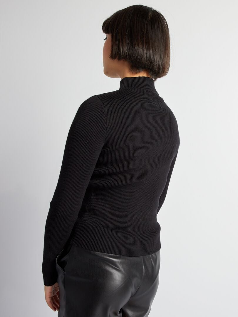 Pullover in maglia a coste con collo alto nero - Kiabi