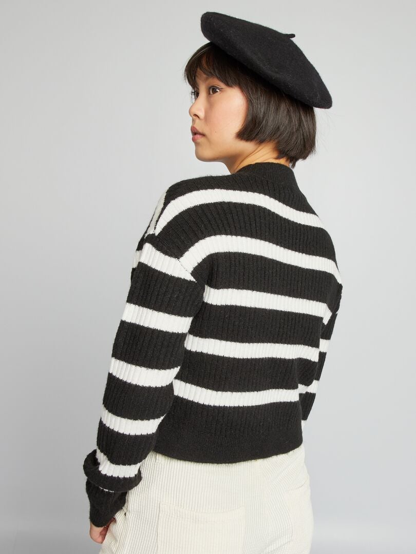 Pullover in maglia a coste con scollo tondo Nero/Bianco - Kiabi