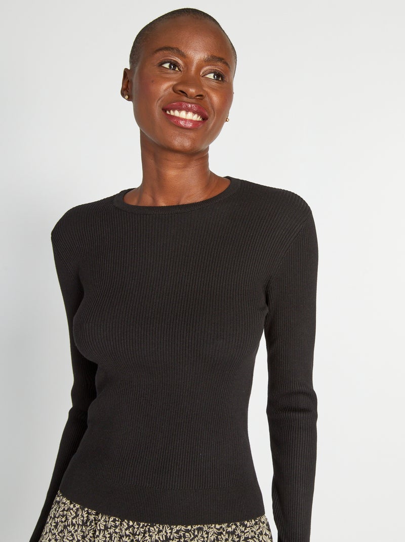 Pullover in maglia a coste nero - Kiabi