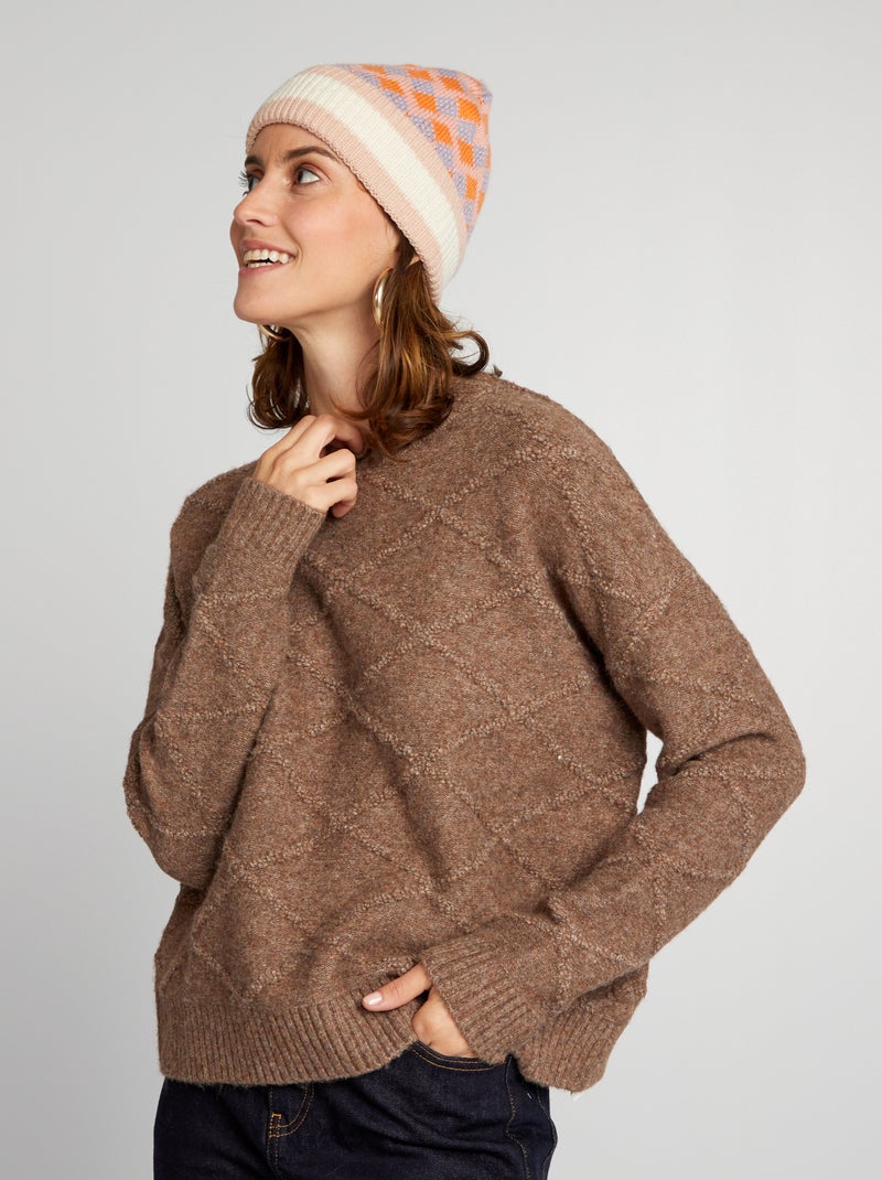 Pullover in maglia a losanghe MARRONE - Kiabi