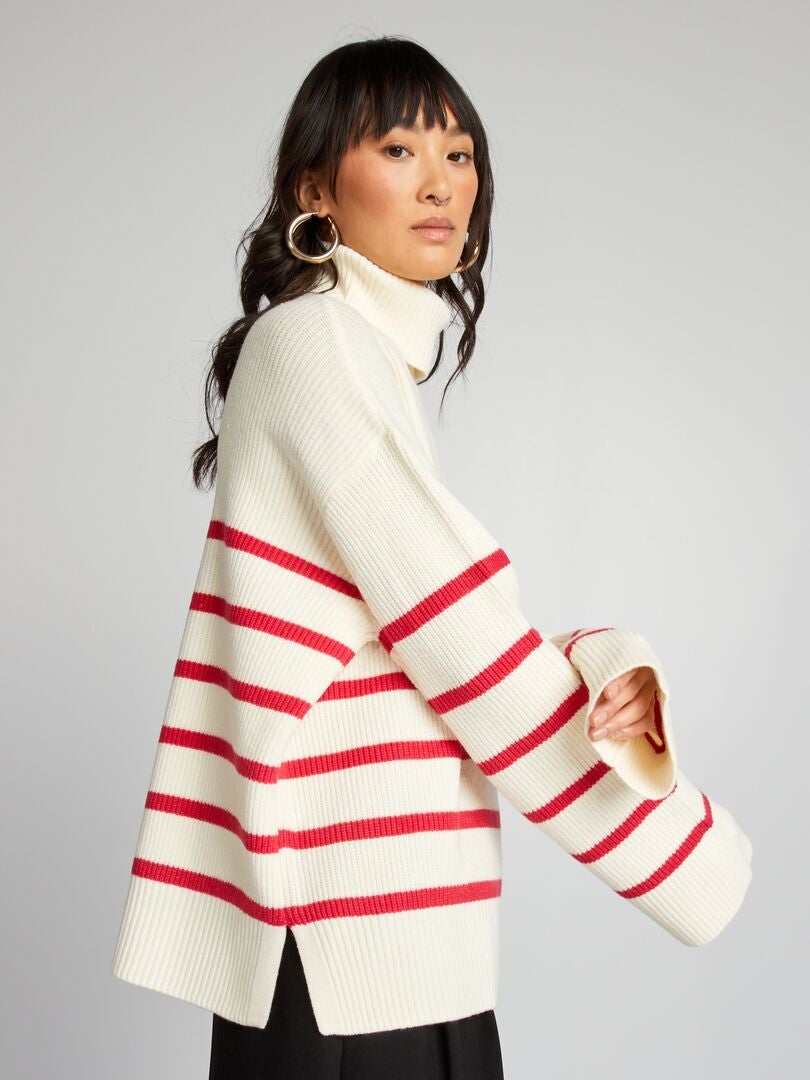 Maglia A Righe Donna Pullover In Maglia Fine Grigio Scuro/righe