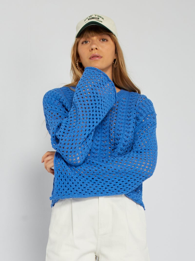 Pullover in maglia all'uncinetto maniche larghe BLU - Kiabi