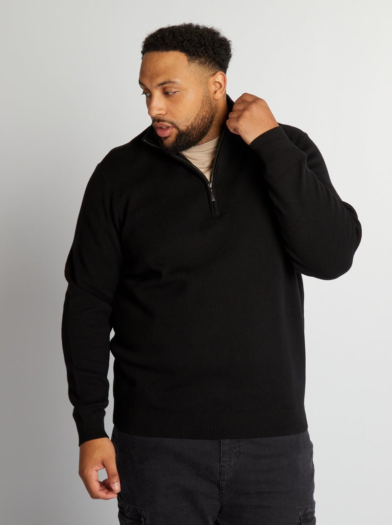 Pullover in maglia collo con zip nero - Kiabi
