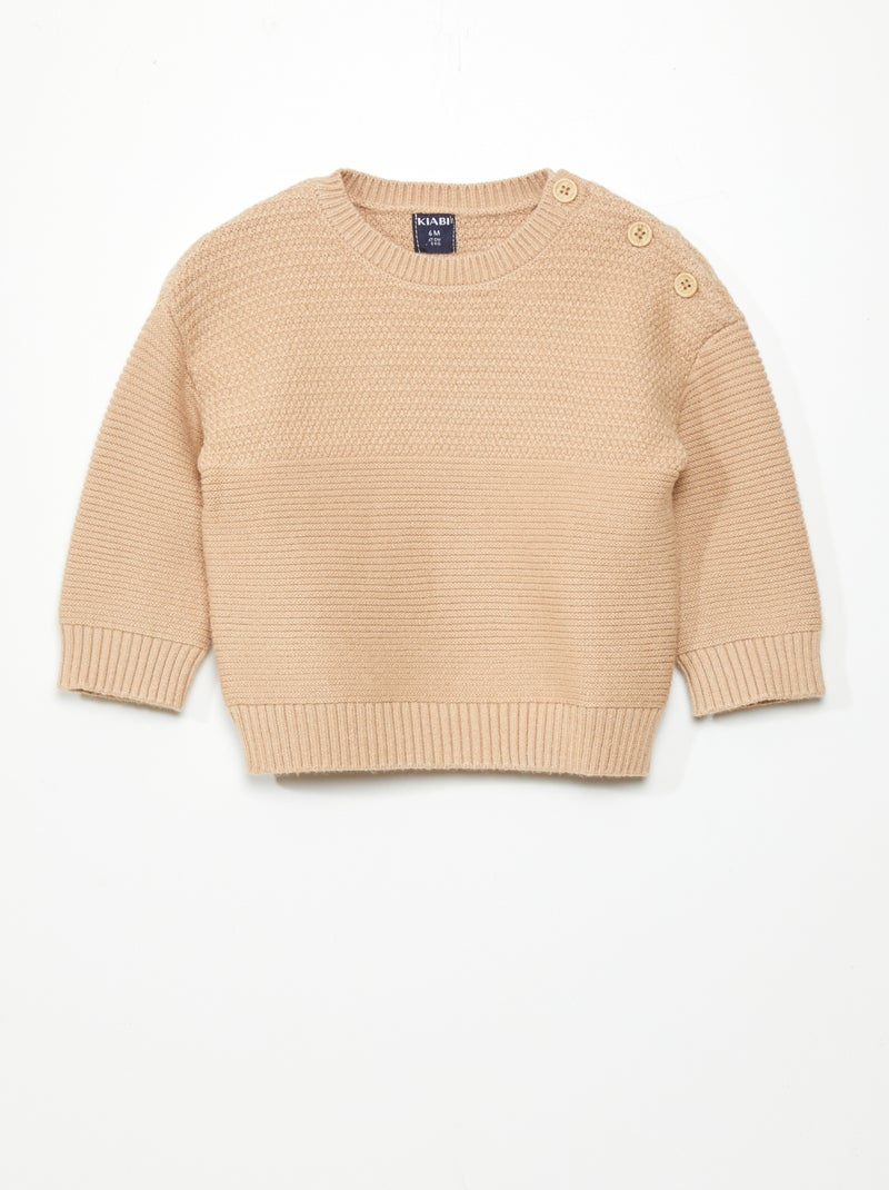 Pullover in maglia con bottoni sulla spalla BEIGE - Kiabi