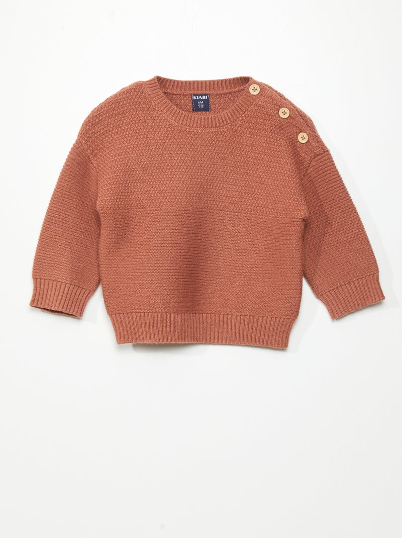 Pullover in maglia con bottoni sulla spalla MARRONE - Kiabi