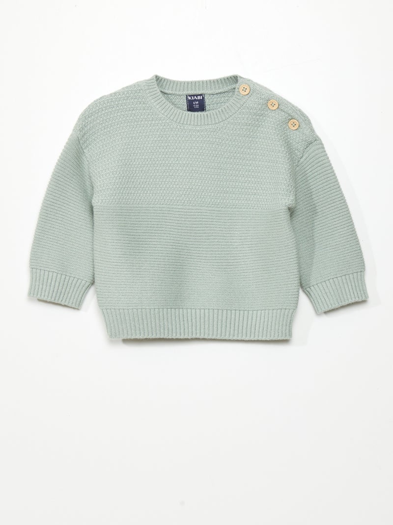 Pullover in maglia con bottoni sulla spalla VERDE - Kiabi