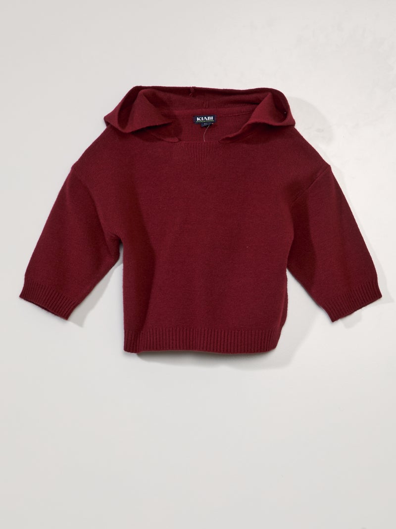 Pullover in maglia con cappuccio ROSSO - Kiabi