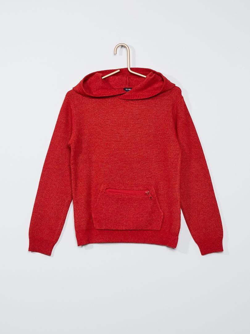 Pullover in maglia con cappuccio rosso - Kiabi