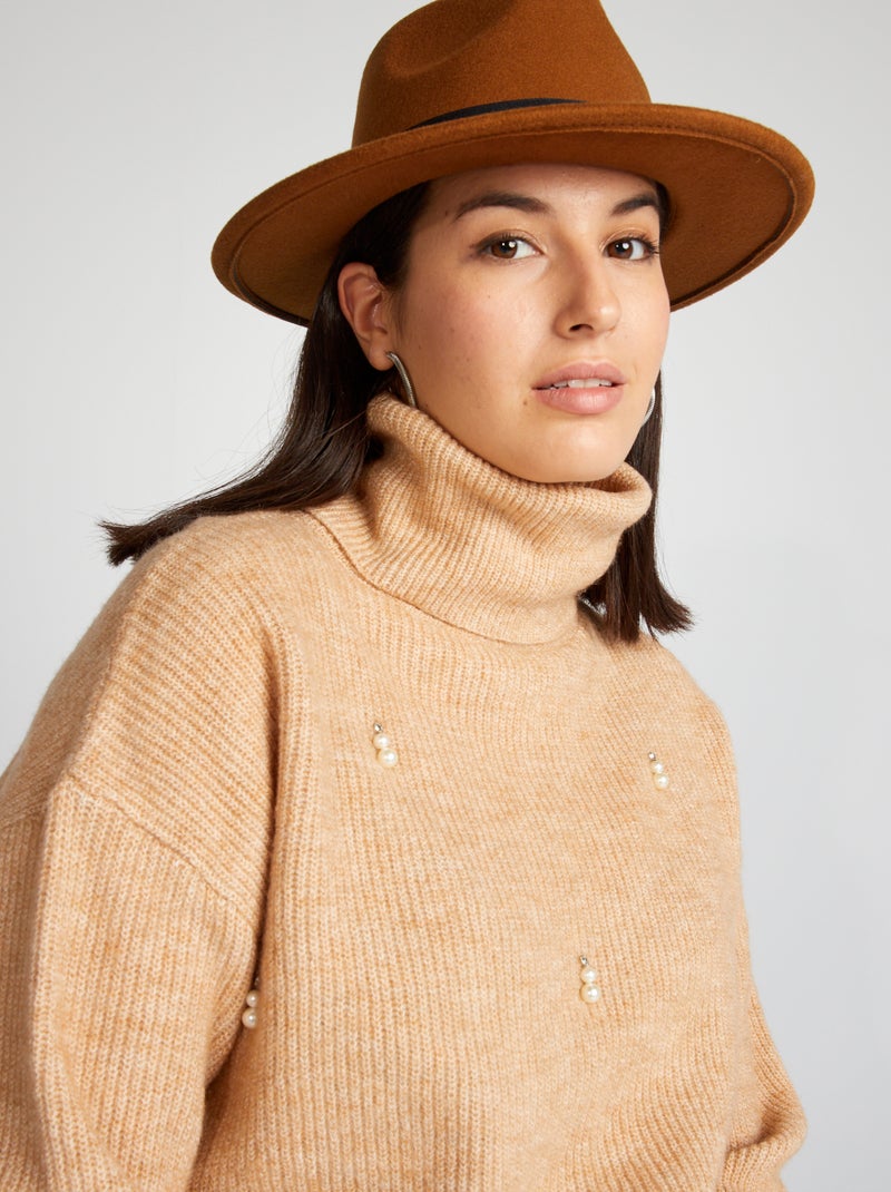 Pullover in maglia con ciondoli BEIGE - Kiabi