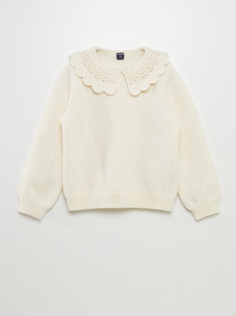 Pullover in maglia con colletto claudine BIANCO - Kiabi