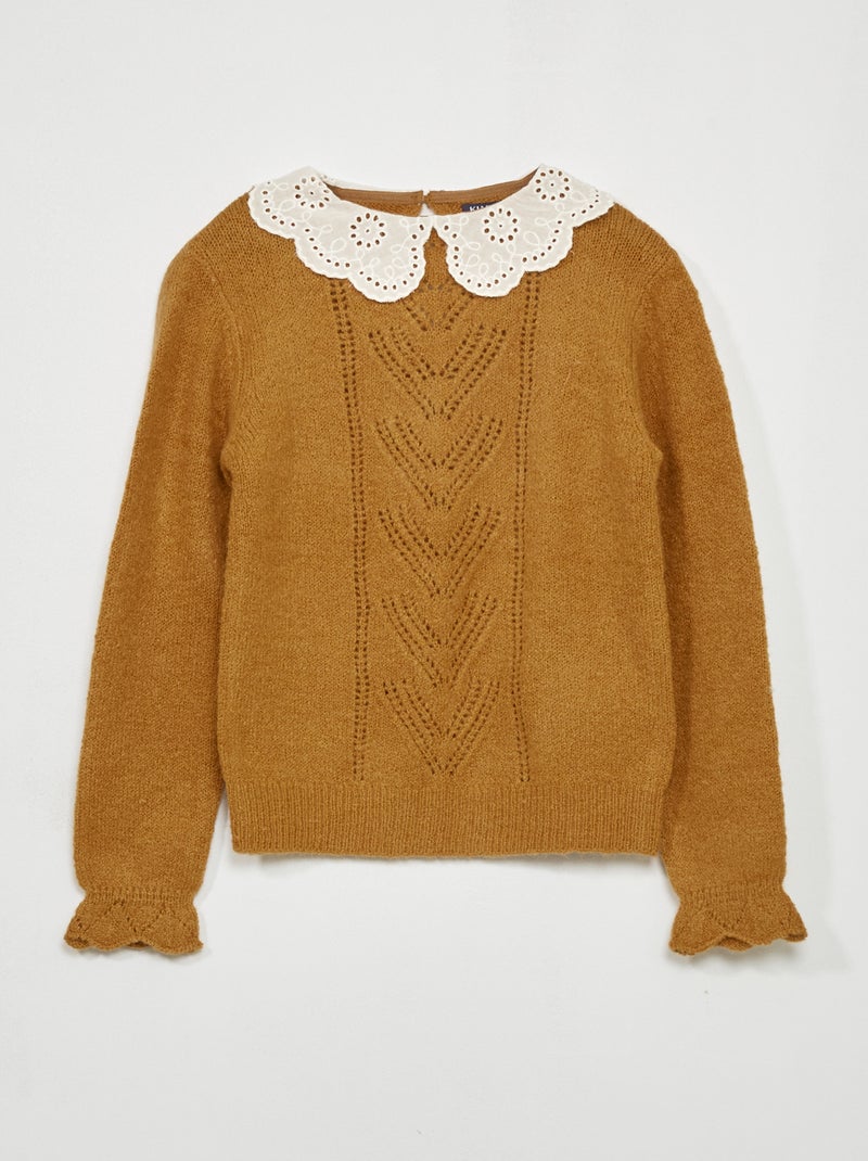 Pullover in maglia con colletto claudine MARRONE - Kiabi