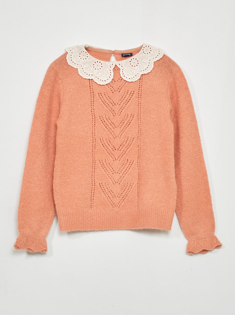 Pullover in maglia con colletto claudine rosa - Kiabi