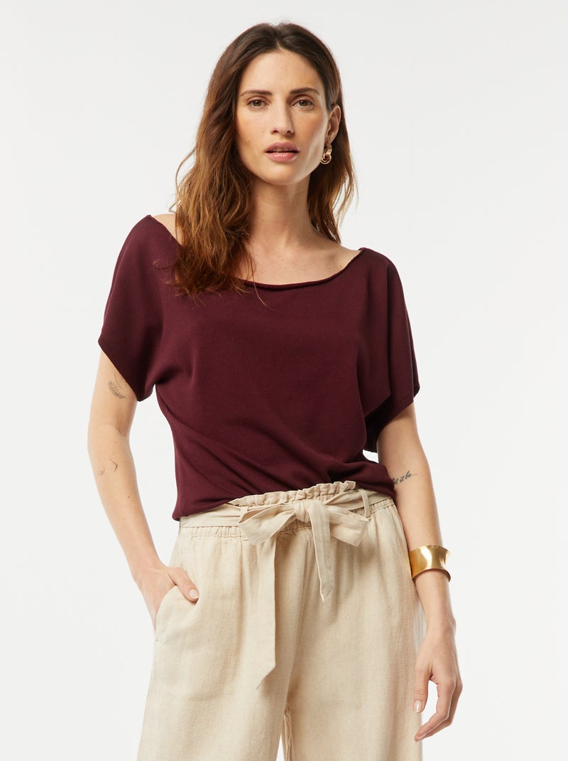 Pullover in maglia con collo a barchetta e maniche corte Rosso - Kiabi