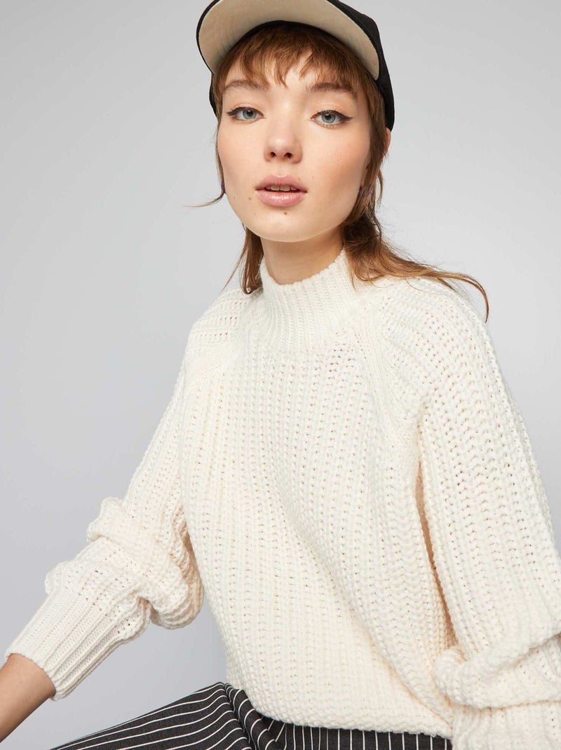 Pullover in maglia con collo alto BIANCO - Kiabi