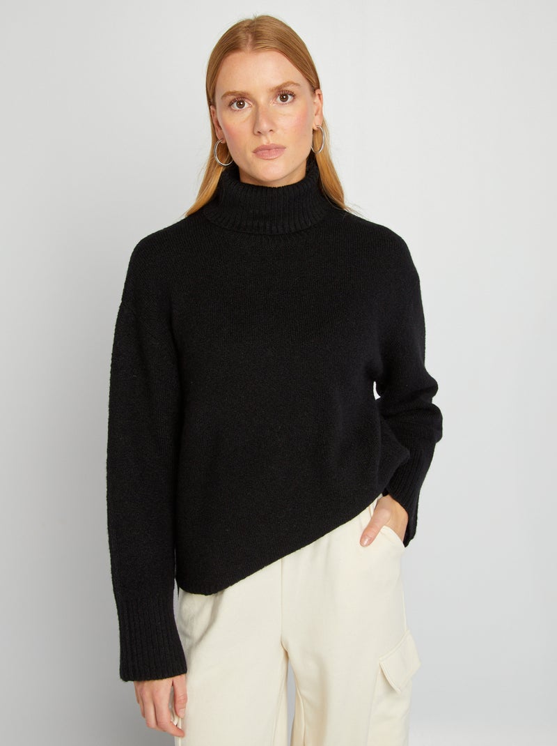 Pullover in maglia con collo alto nero - Kiabi