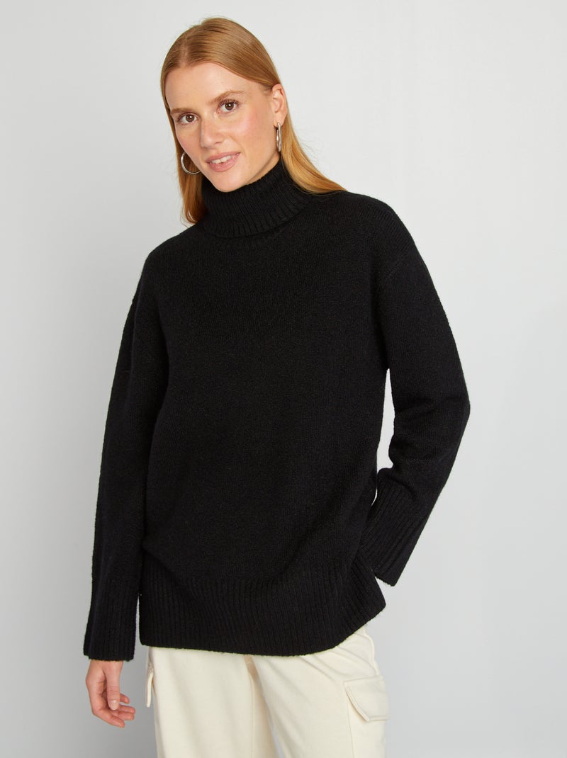 Pullover in maglia con collo alto nero - Kiabi