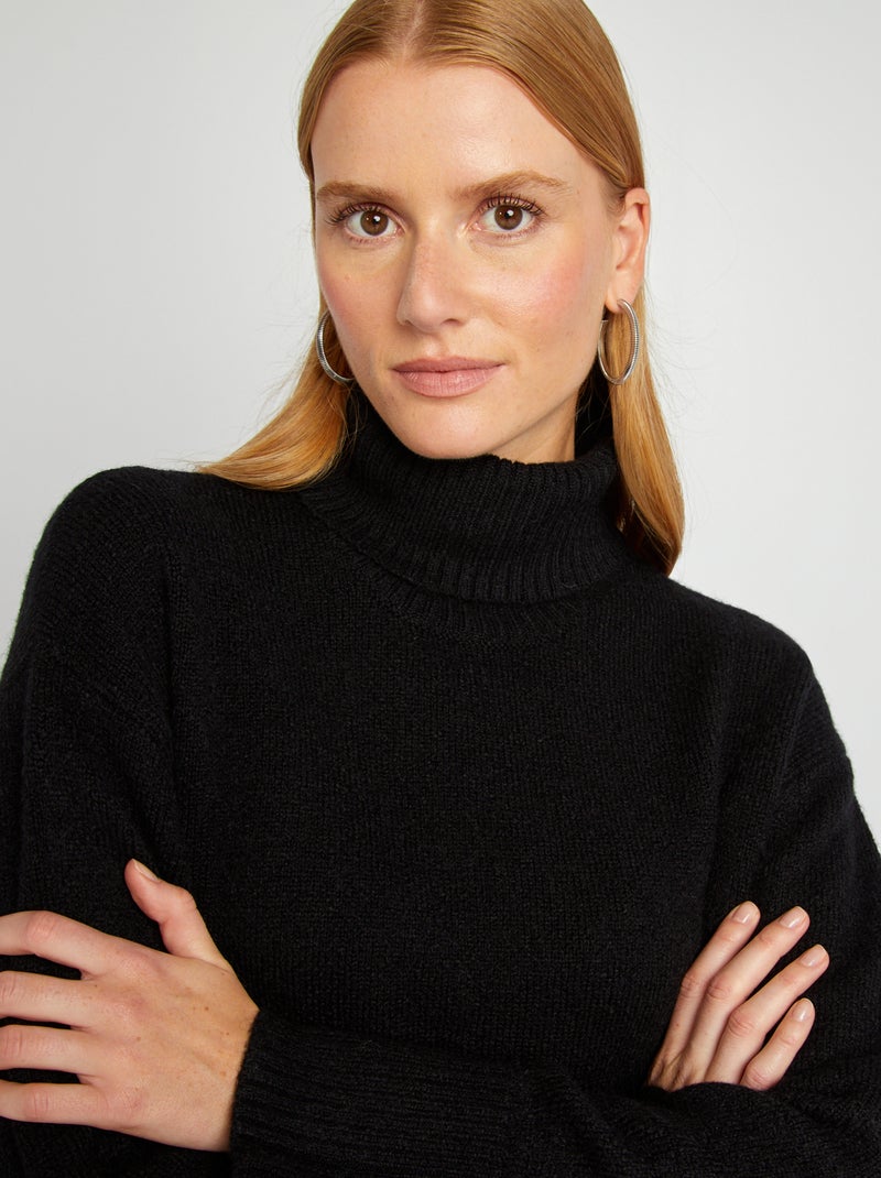 Pullover in maglia con collo alto nero - Kiabi