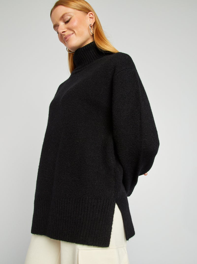 Pullover in maglia con collo alto nero - Kiabi