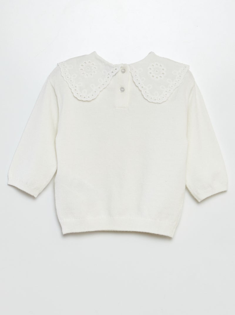 Pullover in maglia con collo ricamato BIANCO - Kiabi