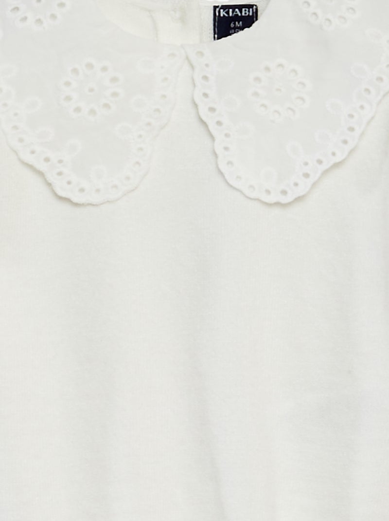 Pullover in maglia con collo ricamato BIANCO - Kiabi