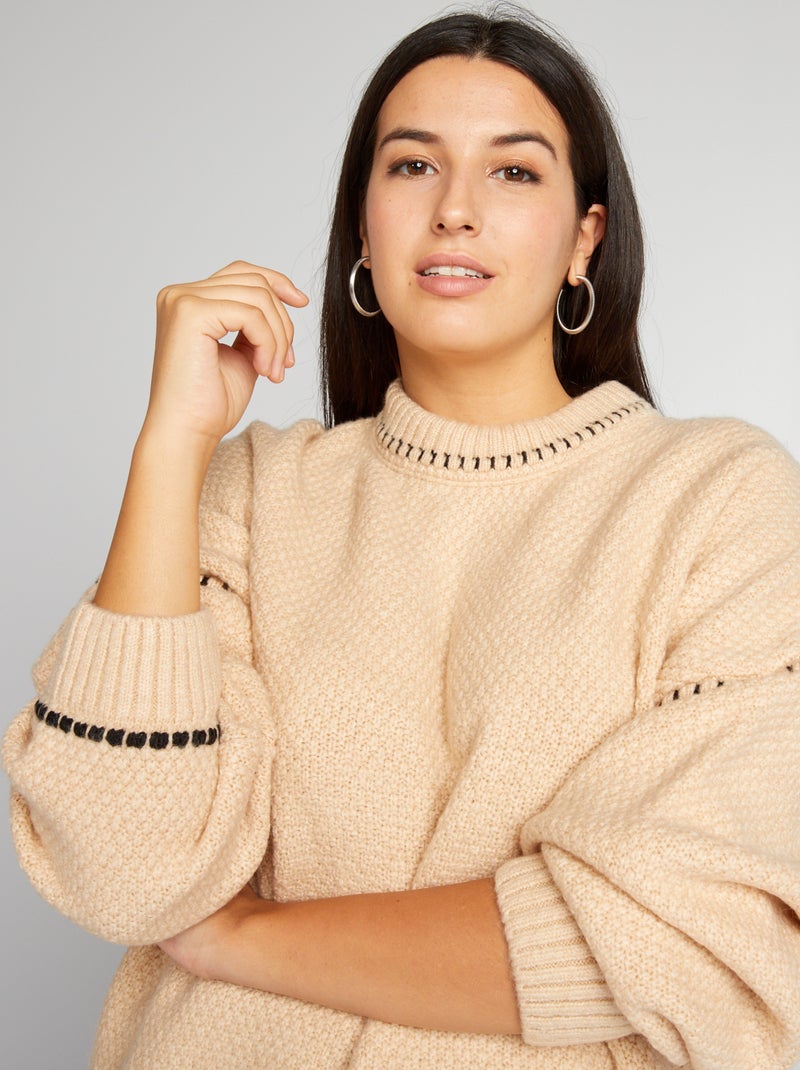 Pullover in maglia con impunture fantasia BEIGE - Kiabi
