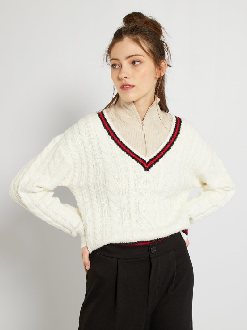 Pullover in maglia con lavorazione a trecce Bianco - Kiabi