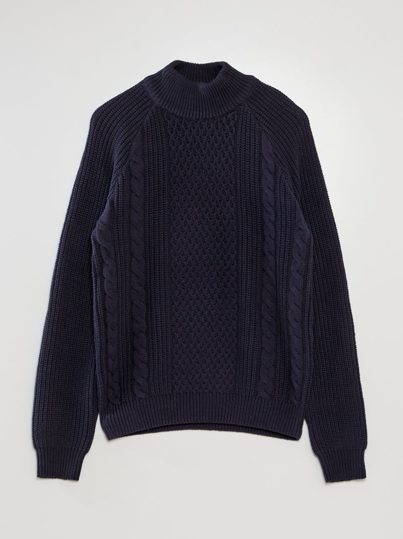 Pullover in maglia con lavorazione a trecce e collo alto BLU - Kiabi