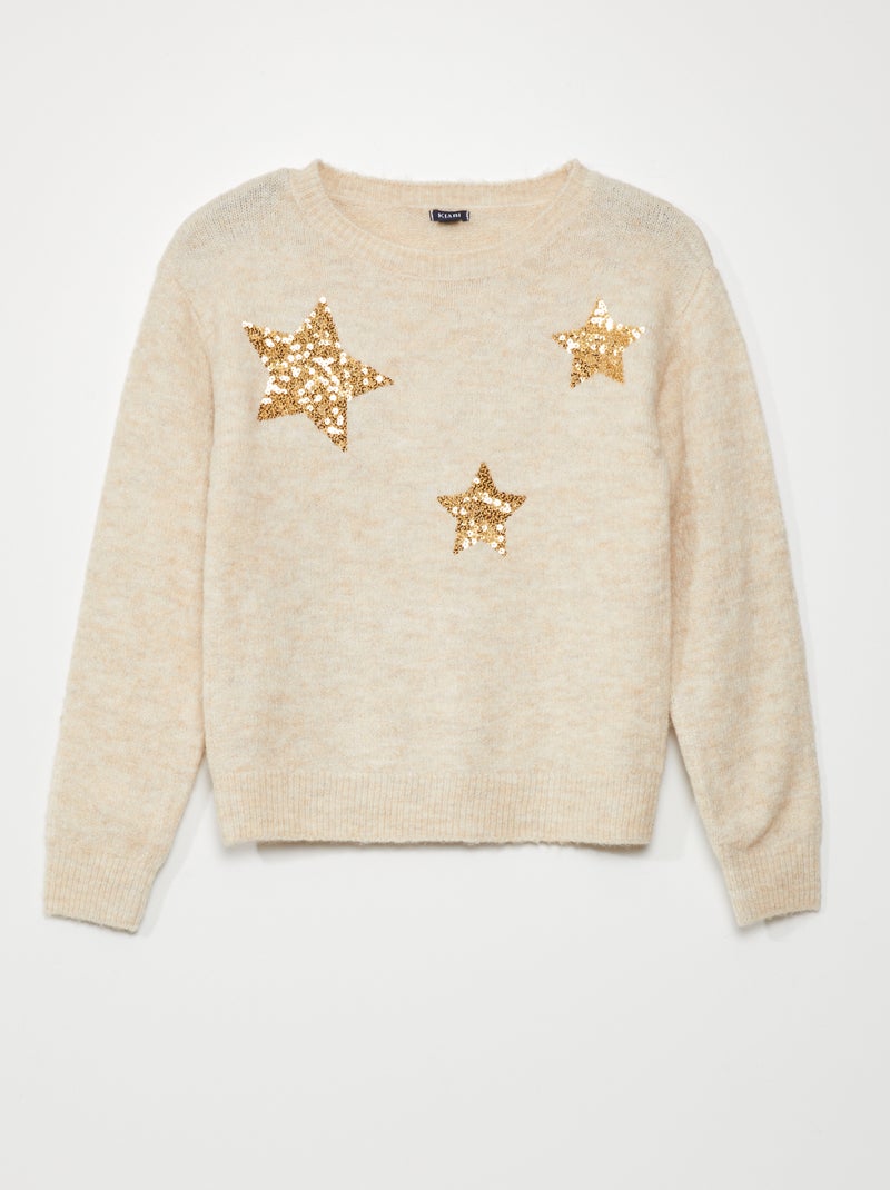 Pullover in maglia con paillettes fantasia BEIGE - Kiabi