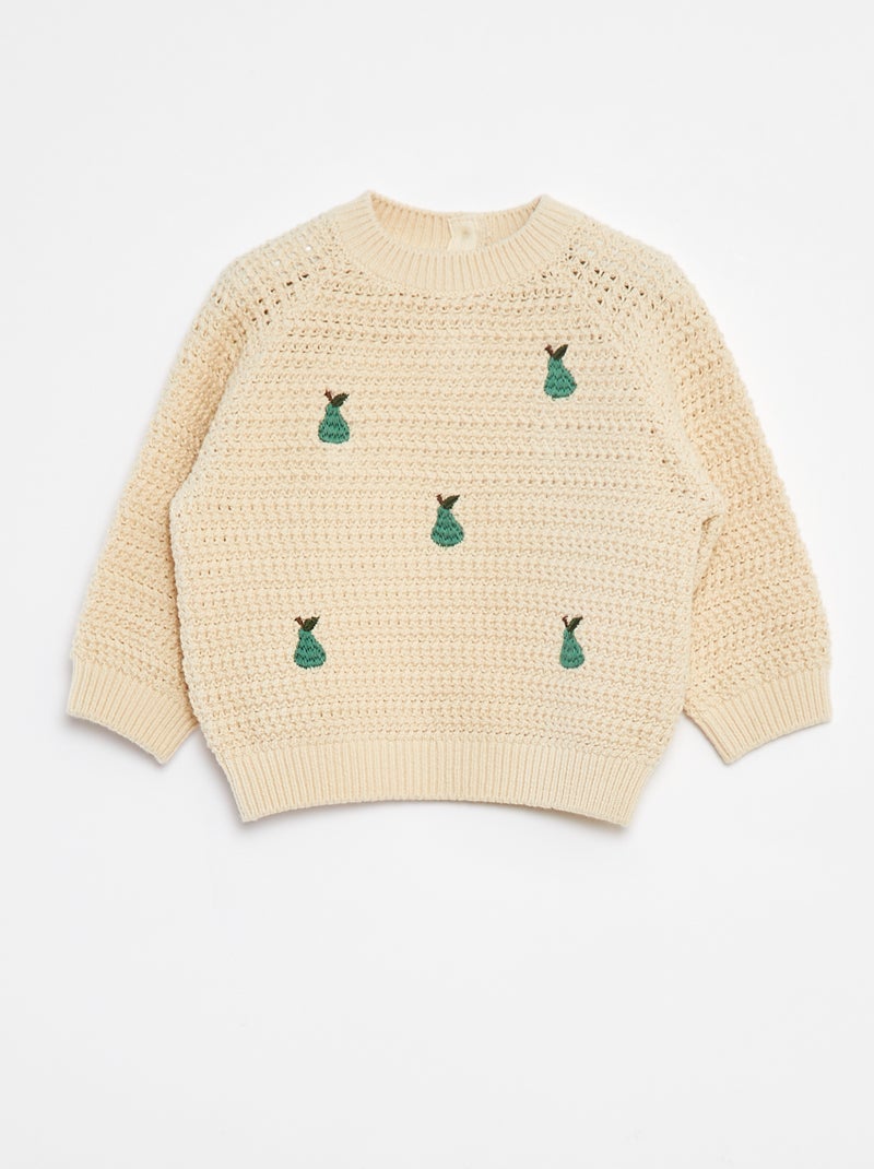 Pullover in maglia con ricamo 'pera' Bianco - Kiabi